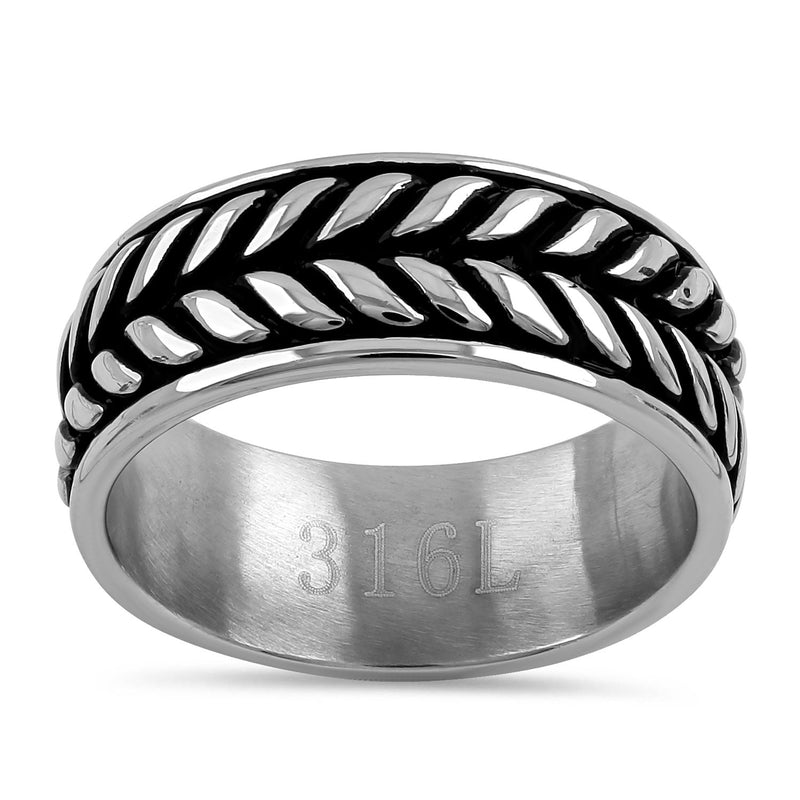 Stainless Steel Laurel Leaf Eternity Pattern Band Ring