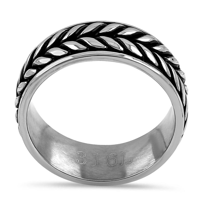 Stainless Steel Laurel Leaf Eternity Pattern Band Ring