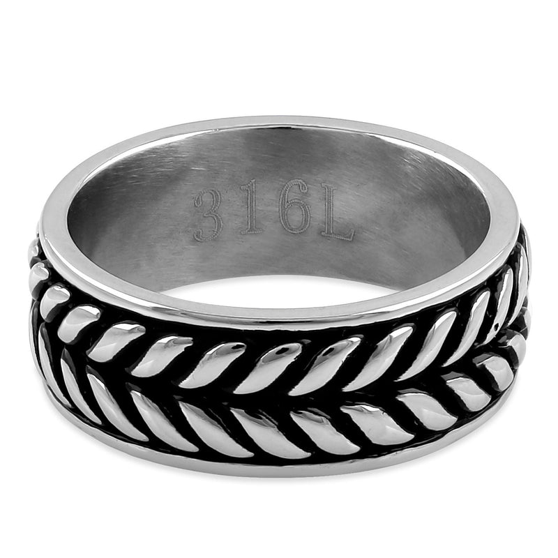 Stainless Steel Laurel Leaf Eternity Pattern Band Ring