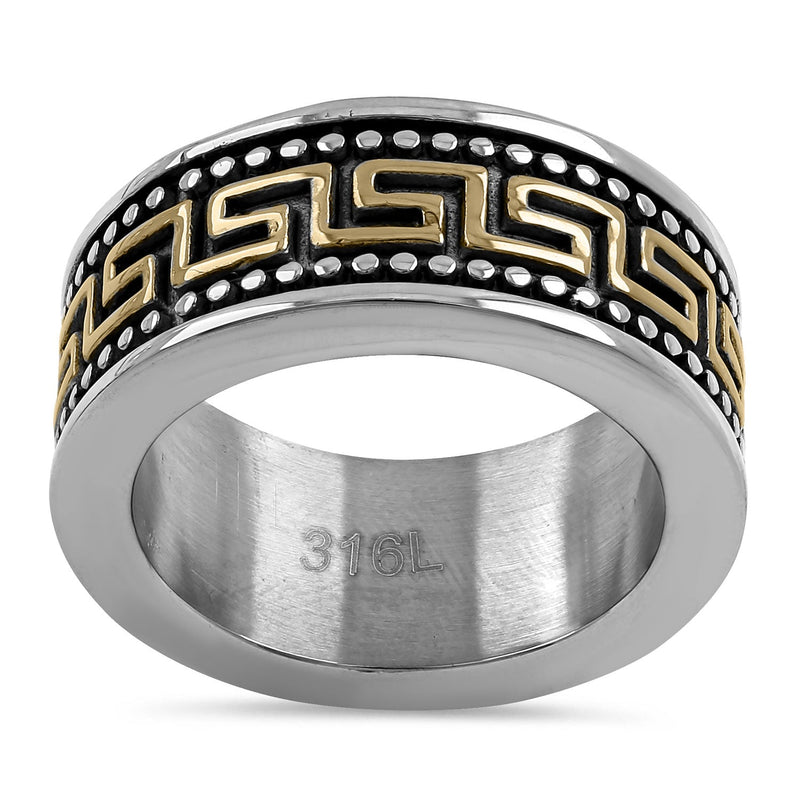 Stainless Steel Gold Plate Greek Pattern Band Ring