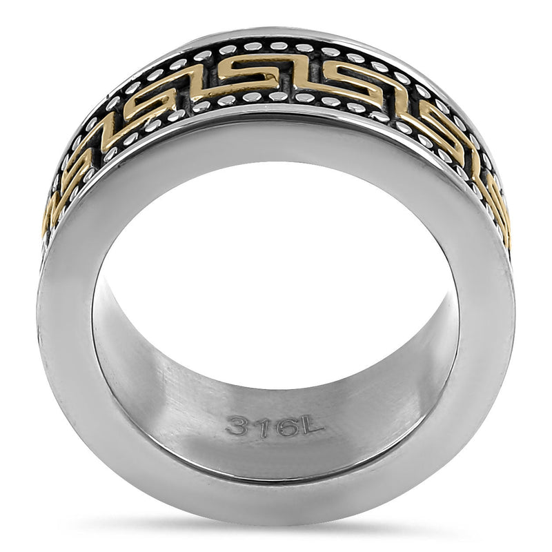 Stainless Steel Gold Plate Greek Pattern Band Ring