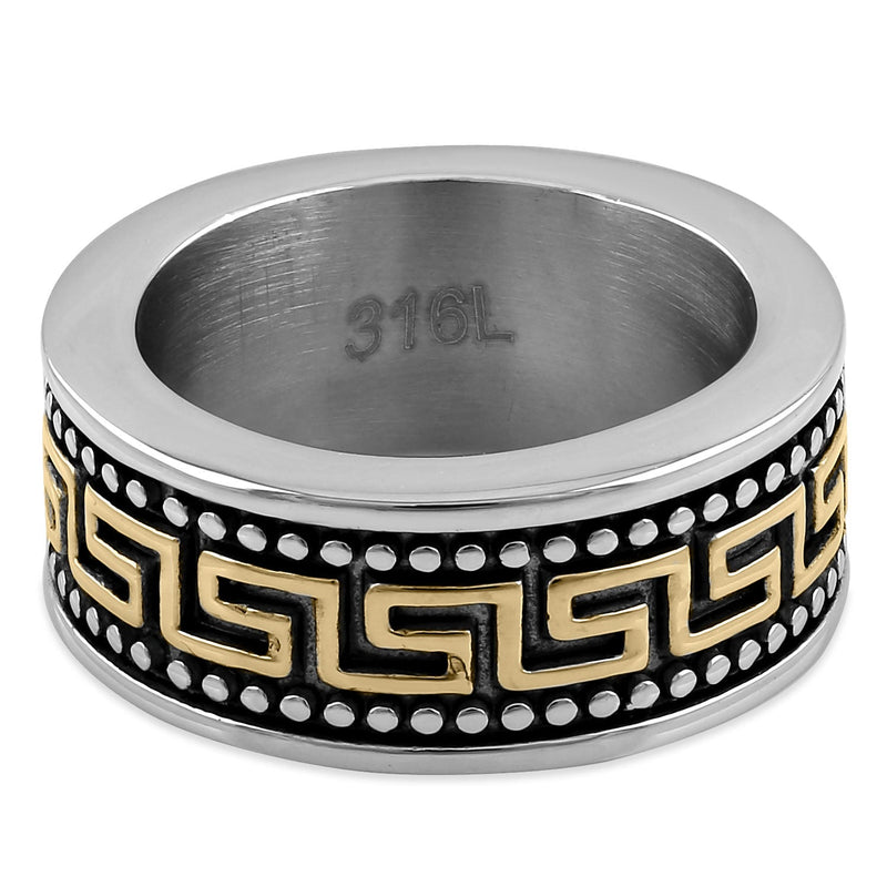 Stainless Steel Gold Plate Greek Pattern Band Ring