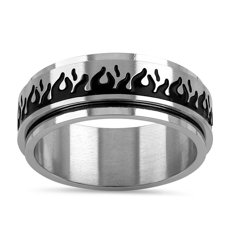 Stainless Steel Flaming Spinner Band Ring