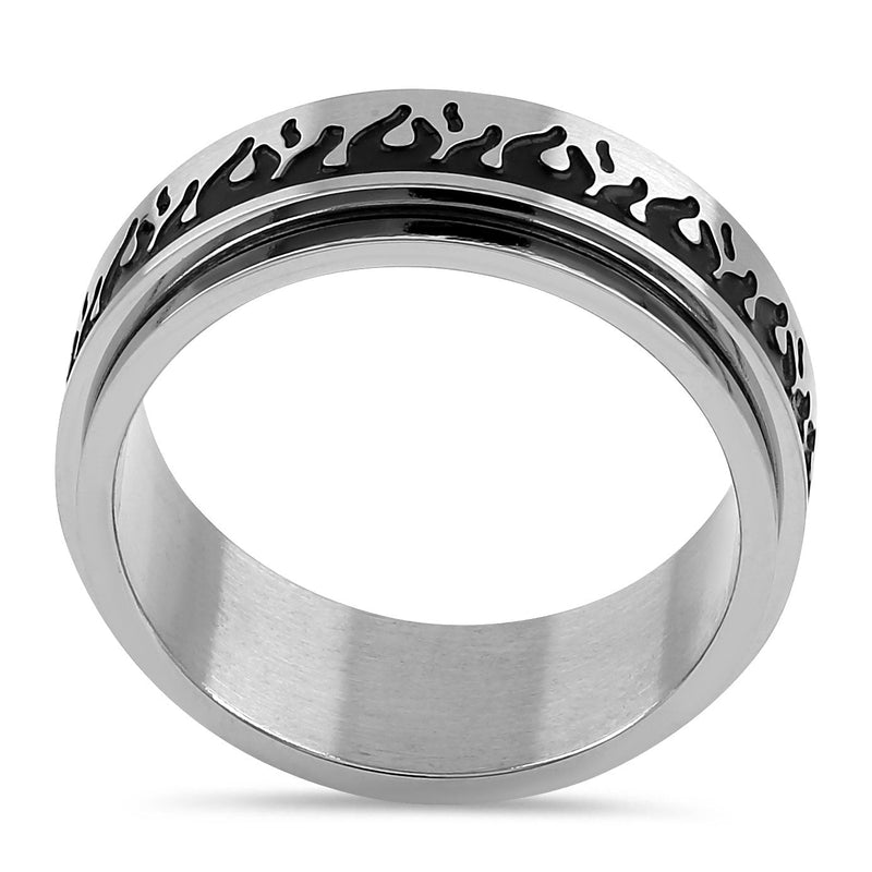 Stainless Steel Flaming Spinner Band Ring