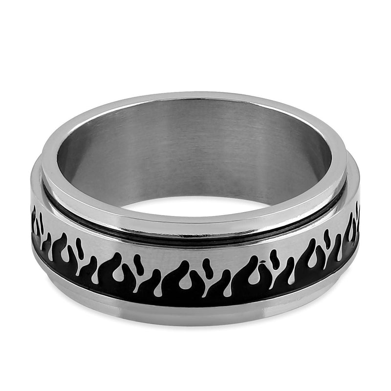 Stainless Steel Flaming Spinner Band Ring