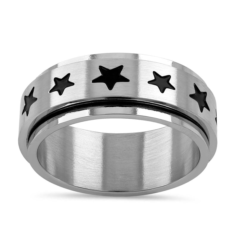 Stainless Steel Stars Spinner Band Ring