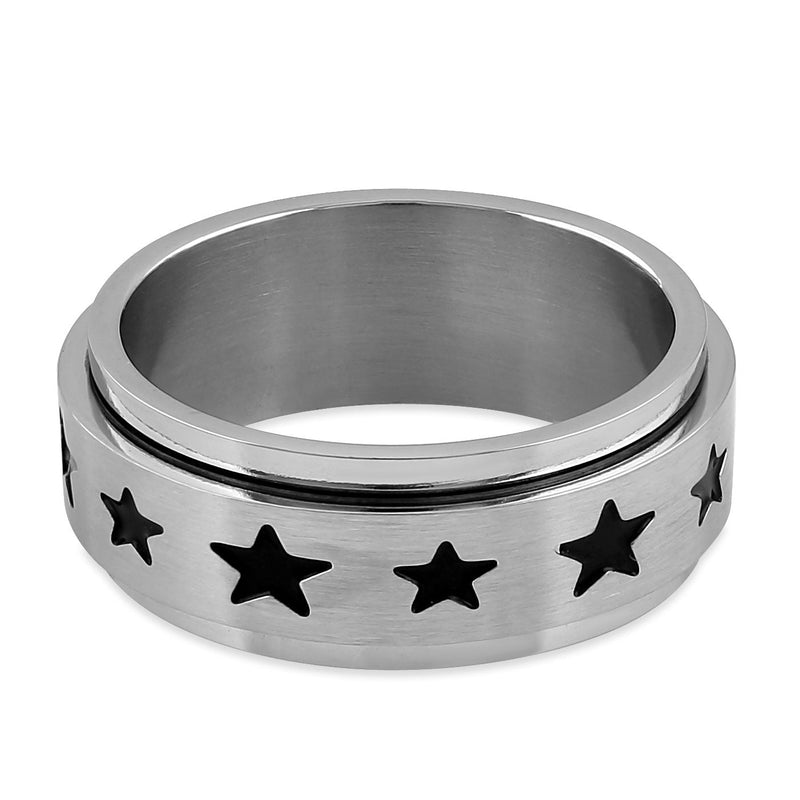 Stainless Steel Stars Spinner Band Ring