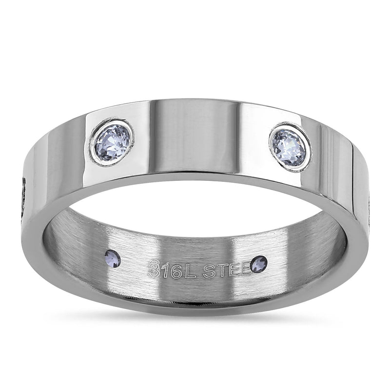 Stainless Steel CZ Band Ring