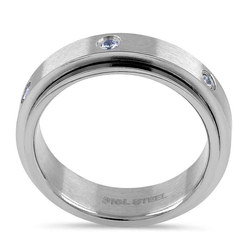 Stainless Steel Spinner CZ Band Ring