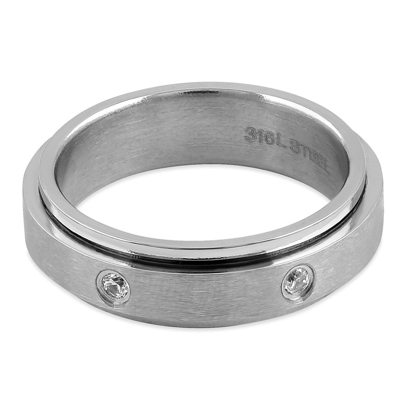 Stainless Steel Spinner CZ Band Ring