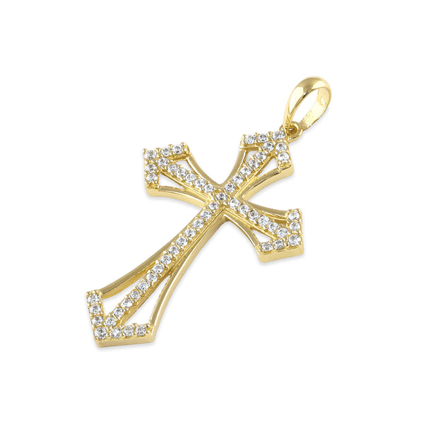 Solid 14K Gold Cross Pointed CZ Pendant