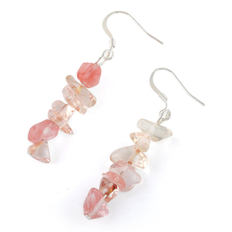 Cherry Quartz Chips Dangle Earrings (Not Sterling Silver)