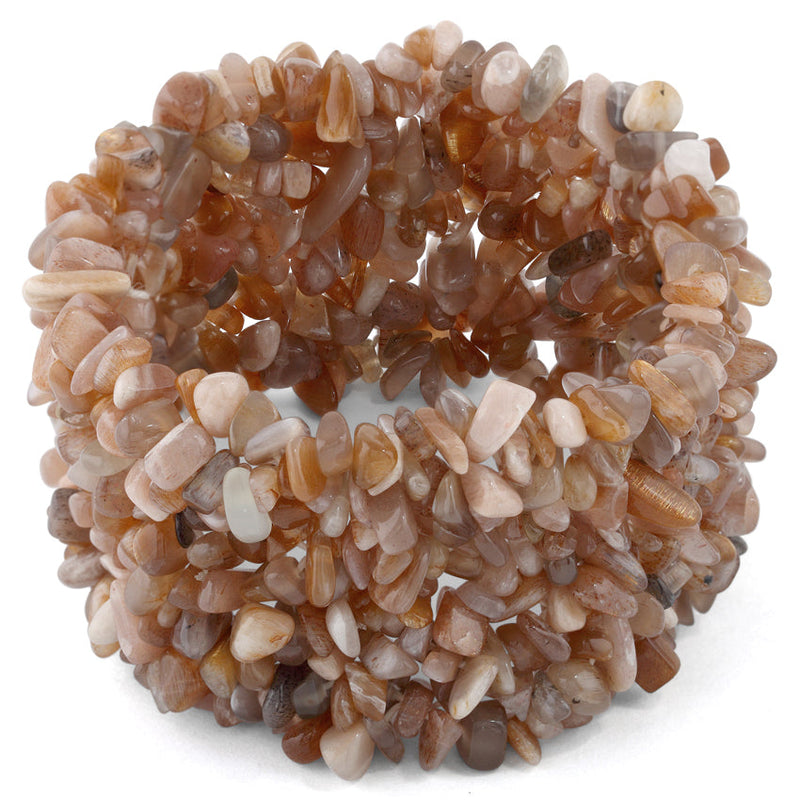 Wide Chips Peach Moonstone Elastic Bracelet