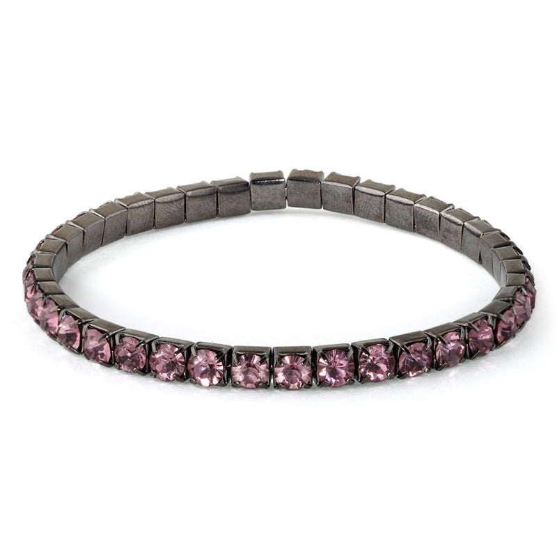 Soft Pink Glass Elastic Tennis Bracelet (Not Sterling Silver)