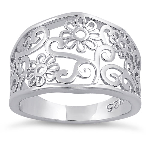 Sterling Silver Flower Vine Ring