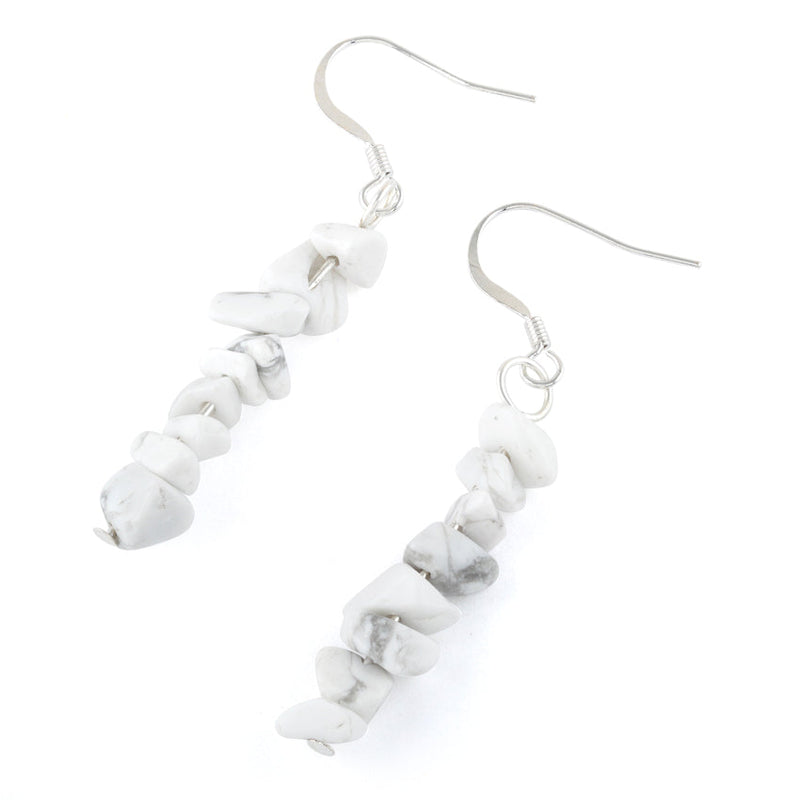 White Howlite Chips Dangle Earrings (Not Sterling Silver)