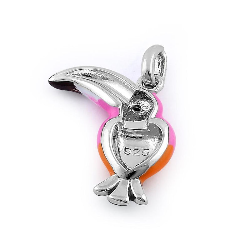 Sterling Silver Hand-Painted Pineapple Toucan CZ Pendant