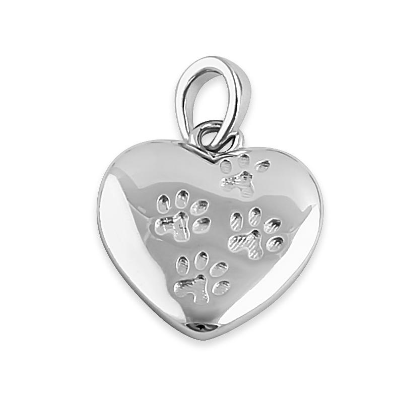 Sterling Silver Heart Paw Prints Pendant