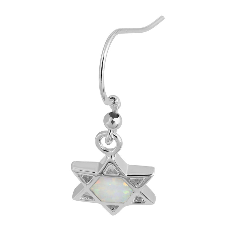 Sterling Silver White Lab Opal Star of David Hook Earrings