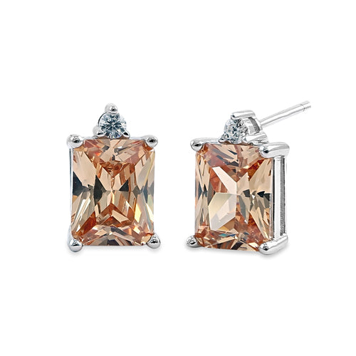 Sterling Silver Rectangular Champagne CZ Earrings