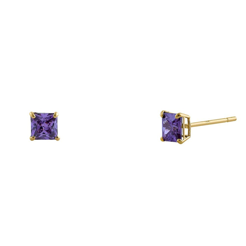 .36 ct Solid 14K Yellow Gold 3mm Princess Cut Amethyst CZ Earrings