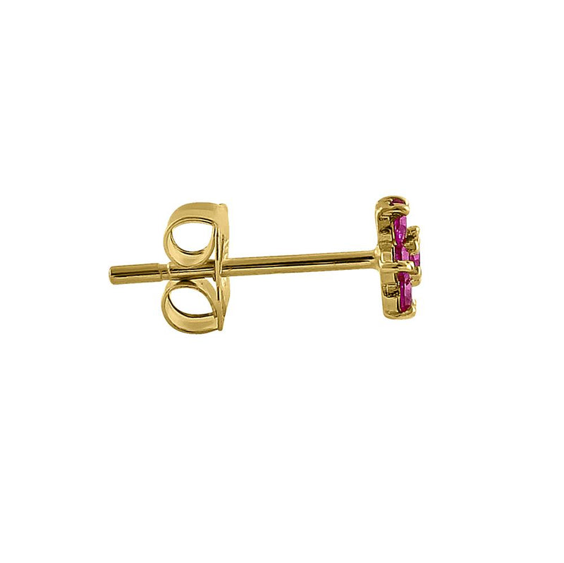 Solid 14K Yellow Gold Dainty Flower Ruby CZ Earrings