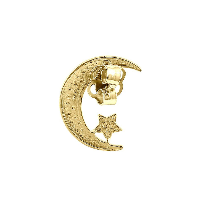 Solid 14K Yellow Gold Moon & Star Earrings