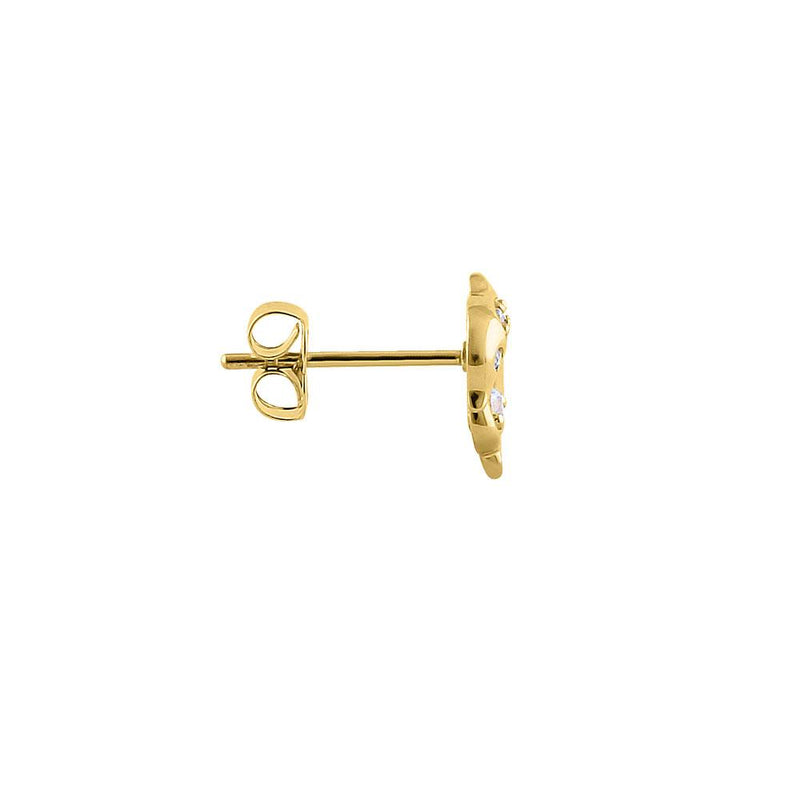 Solid 14K Yellow Gold Leaping Dolphin CZ Earrings