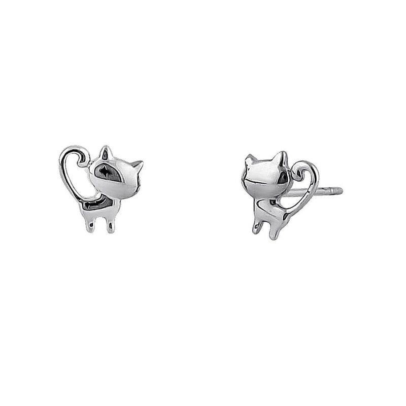 Solid 14K White Gold Kitten Stud Earrings