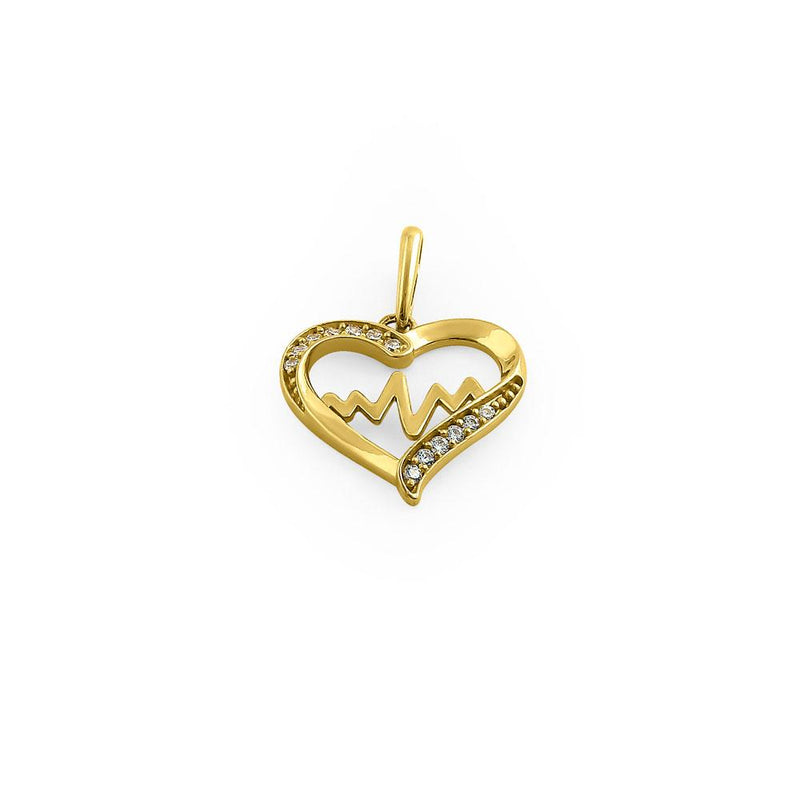 Solid 14K Yellow Gold Heart Beat CZ Pendant