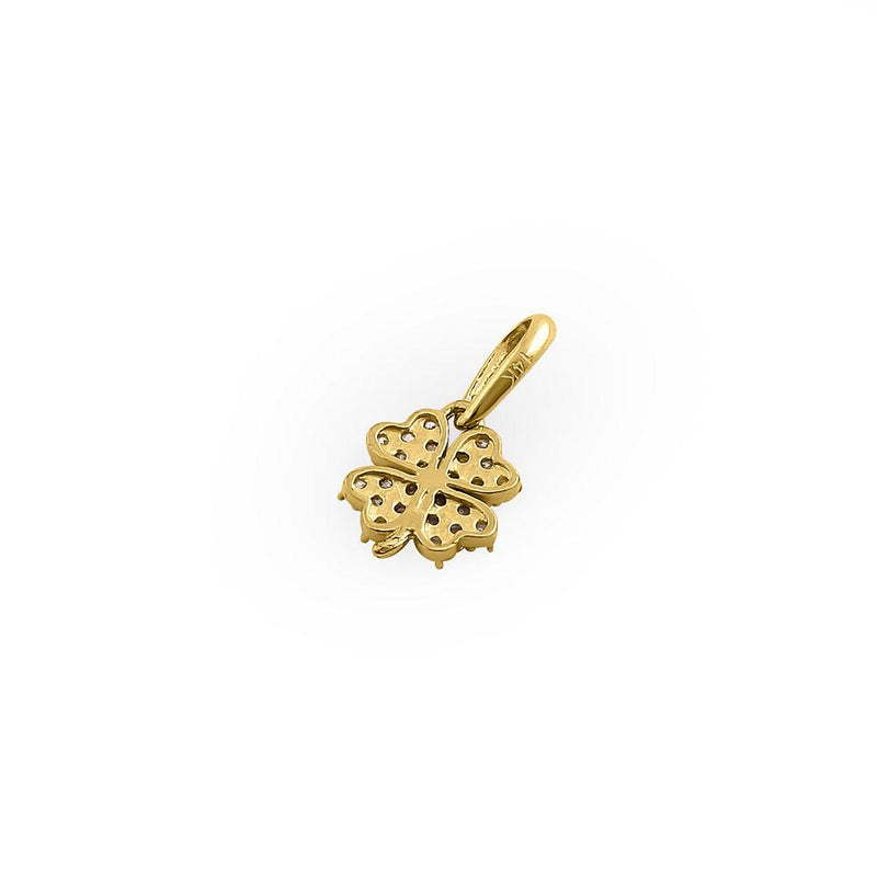 Solid 14K Yellow Gold Lucky Clover CZ Pendant