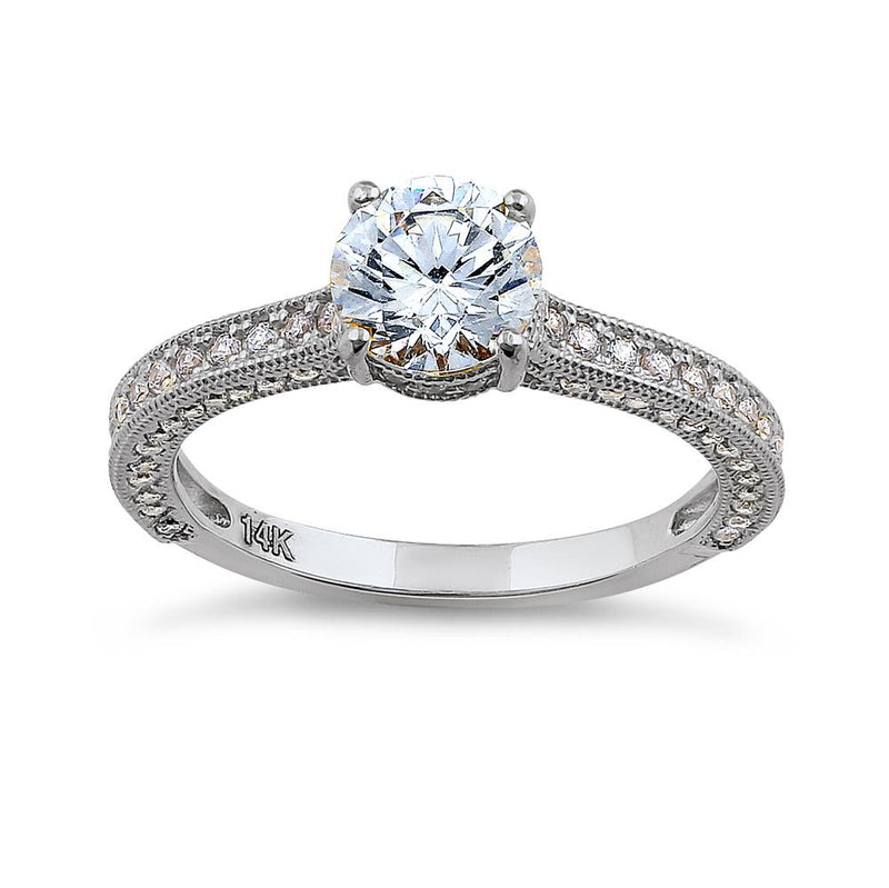 Solid 14K White Gold Classic Round CZ Engagement Ring