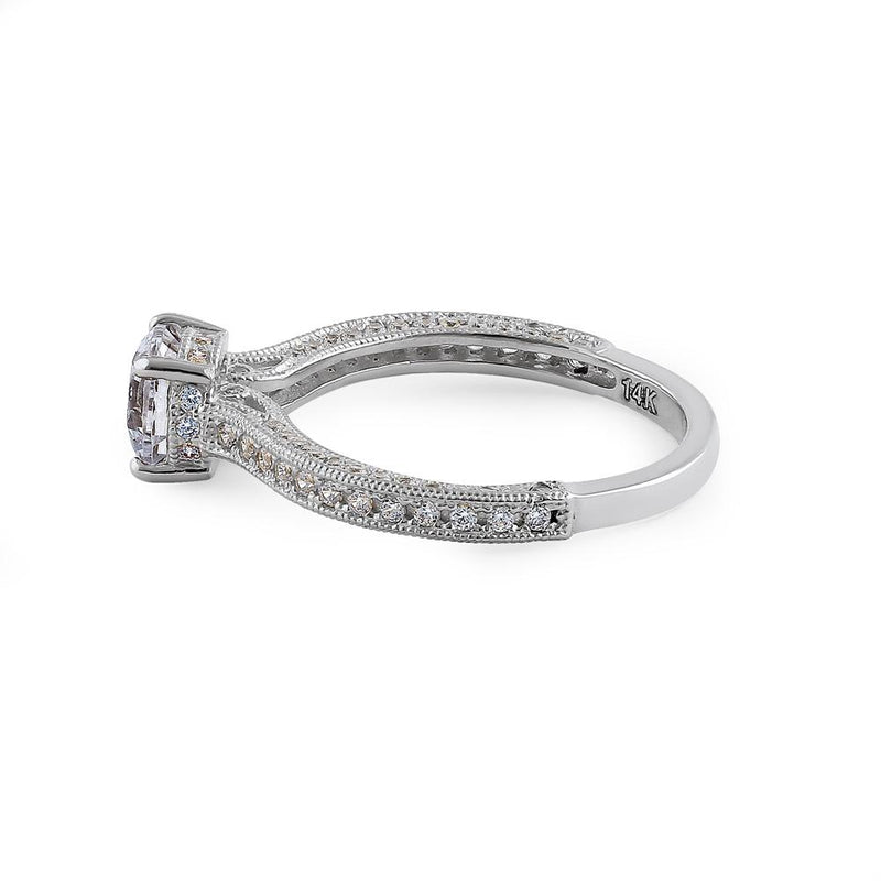 Solid 14K White Gold Classic Round CZ Engagement Ring