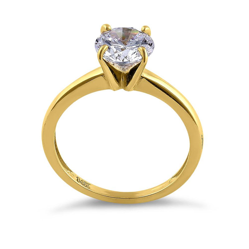 Solid 14K Yellow Gold Solitaire Round CZ Engagement Ring