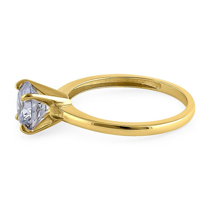 Solid 14K Yellow Gold Solitaire Round CZ Engagement Ring