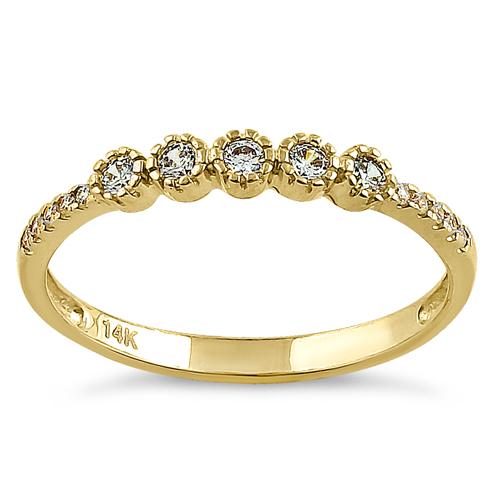 Solid 14K Yellow Gold Five Round CZ Ring