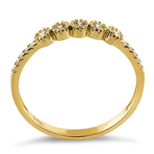 Solid 14K Yellow Gold Five Round CZ Ring