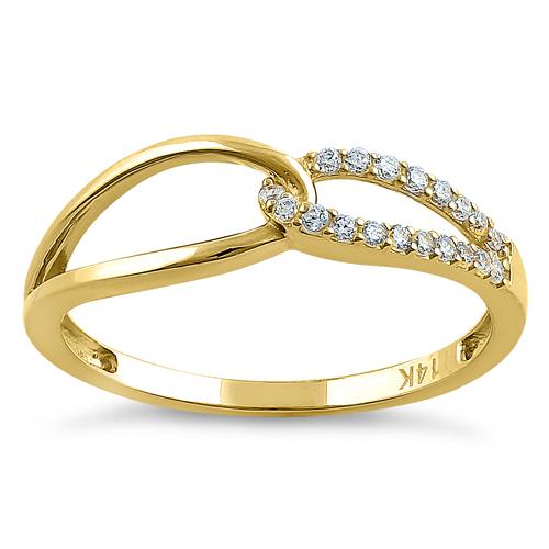 Solid 14K Yellow Gold String Knot Round CZ Ring