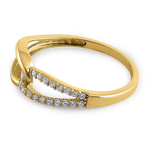 Solid 14K Yellow Gold String Knot Round CZ Ring