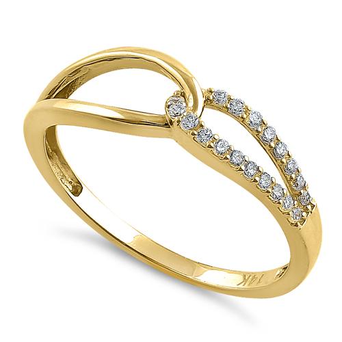 Solid 14K Yellow Gold String Knot Round CZ Ring