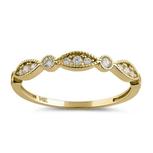 Solid 14K Yellow Gold Half Eternity Beaded Round Marquise CZ Ring