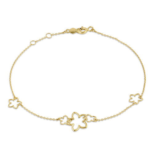 Solid 14K Yellow Gold Flower Charms Bracelet