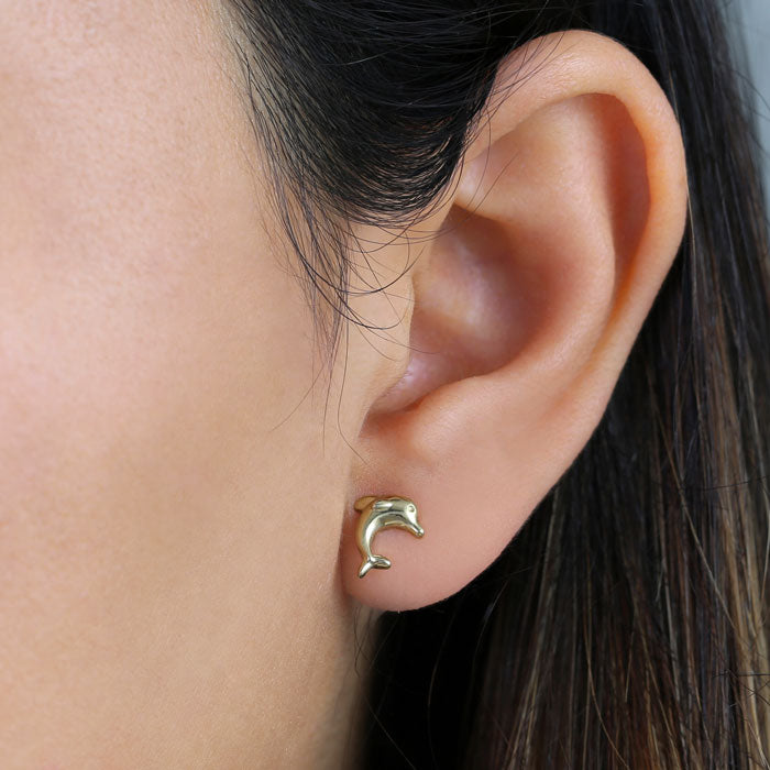 Solid 14K Yellow Gold Dolphion Earrings