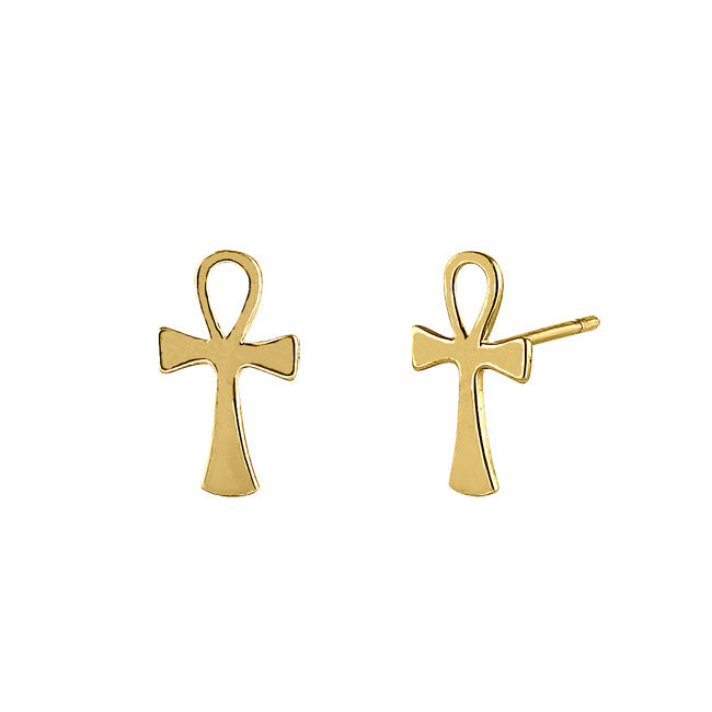 Solid 14K Yellow Gold Ankh Earrings