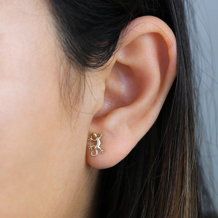 Solid 14K Yellow Gold Geeko Earrings