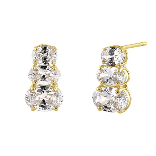 Solid 14K Yellow Gold 3 Tier Oval Earrings