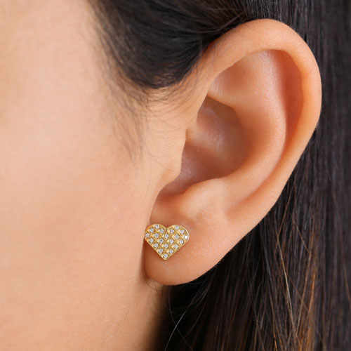 Solid 14K Yellow Gold Heart CZ Earrings