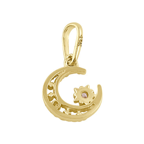 Solid 14K Gold Crescent Moon CZ Pendant