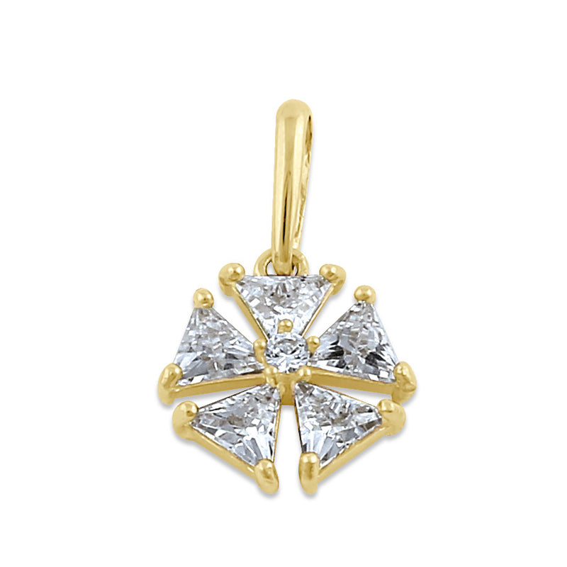 Solid 14K Gold Triangle Flower with Clear CZ Pendant