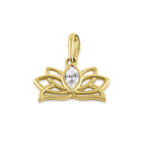 Solid 14K Yellow Gold Flower Crown Marquise CZ Pendant